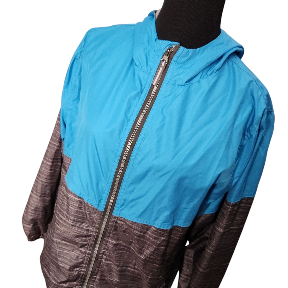 Boy's‎ AQ Windbreaker Jacket Aqua and Black Gray Size 14/16
